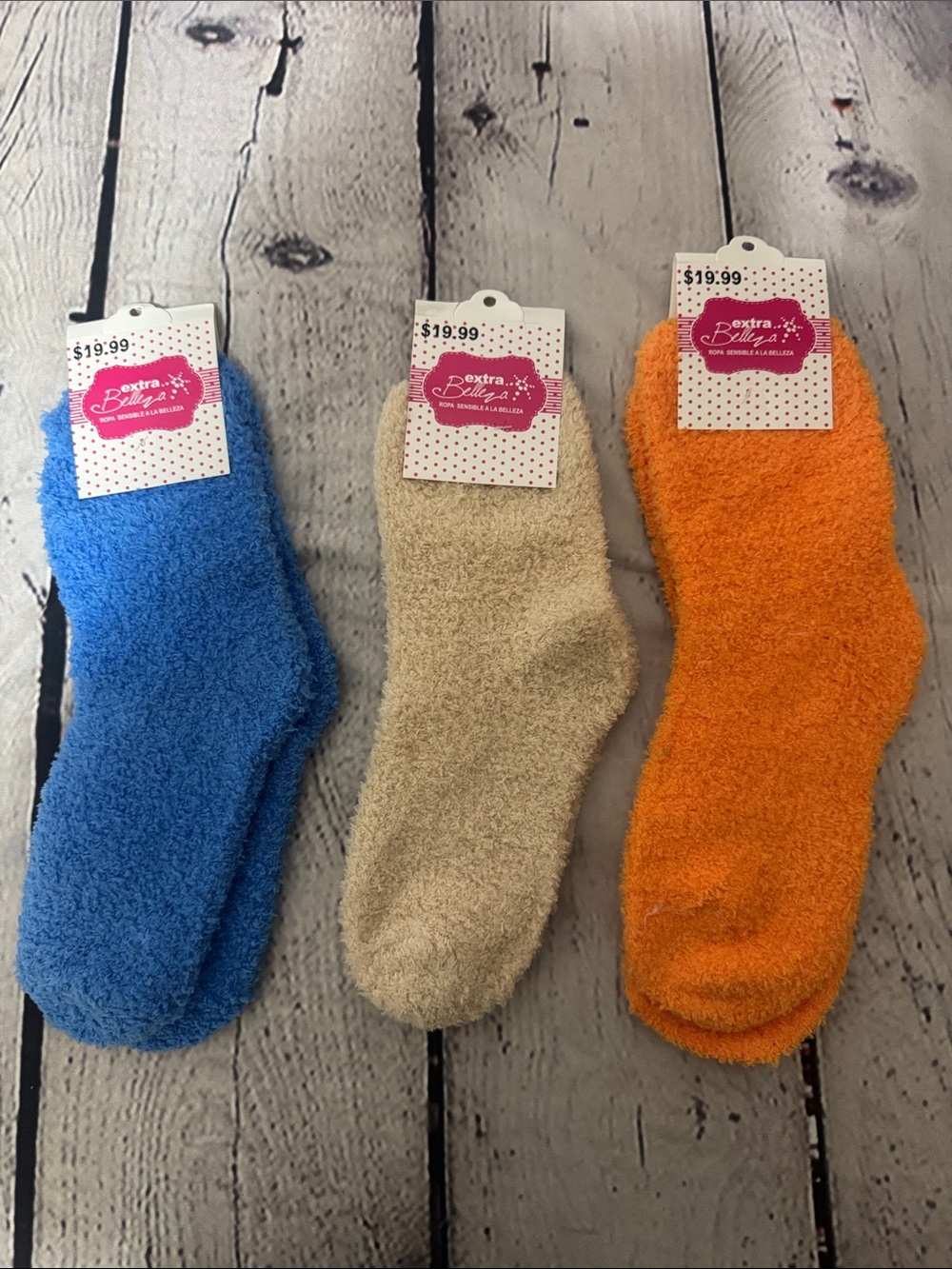 🆕 3 pair Cozy Fuzzy Socks - Blue, Cream, Orange stretchy soft